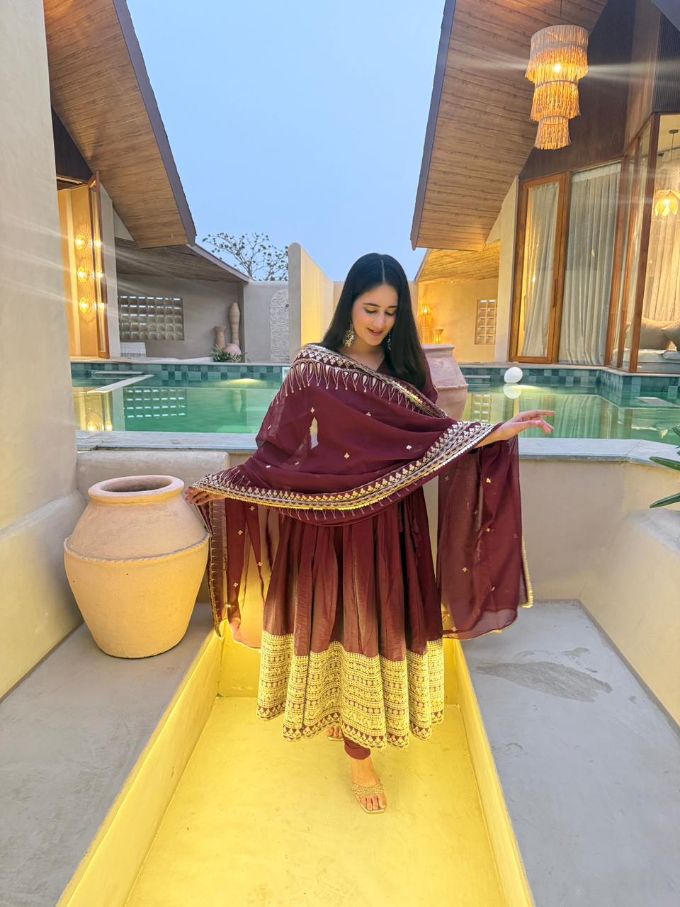 Designer Vichitra Silk Anarkali Suit with Embroidery & Organza Dupatta – Festive & Wedding Wear