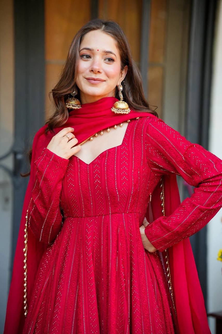 Elegant Blooming Georgette Anarkali Palazzo Suit with Fancy Dupatta