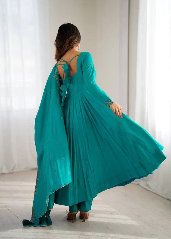 High-Premium Roman Chanderi Silk Anarkali Set