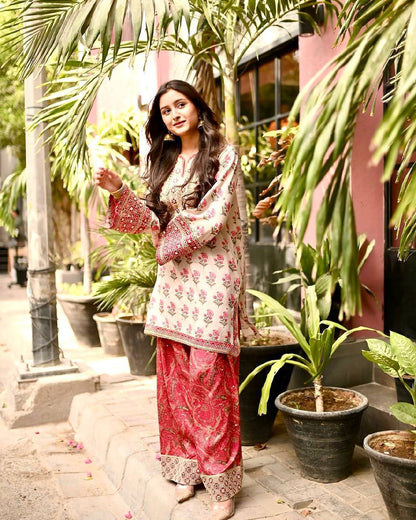 Elegant Digital Print Kurta Farshi Palazzo Set with Georgette Dupatta