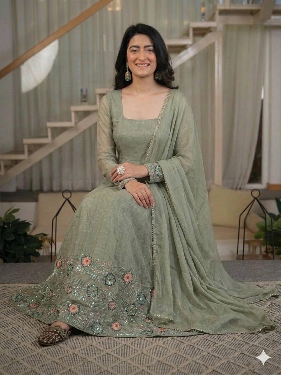 Women's Heavy Crunchy Silk Anarkali Suit Set with Dupatta