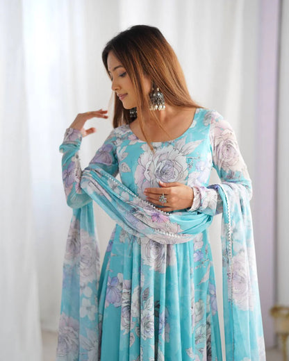 Designer Floral Print Fox Georgette Anarkali Gown