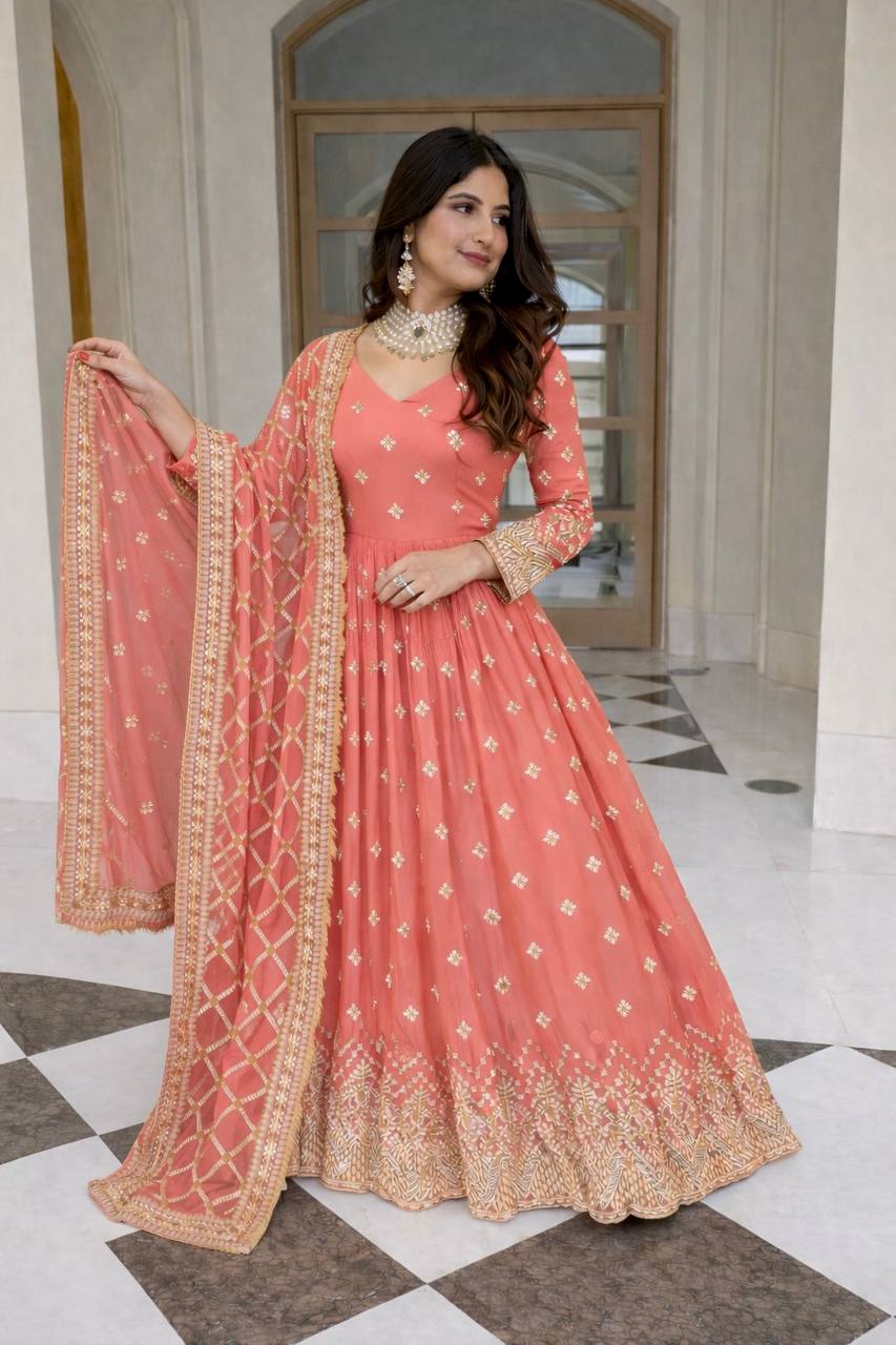 Elegant Party Wear Gown Set with Sequins Work