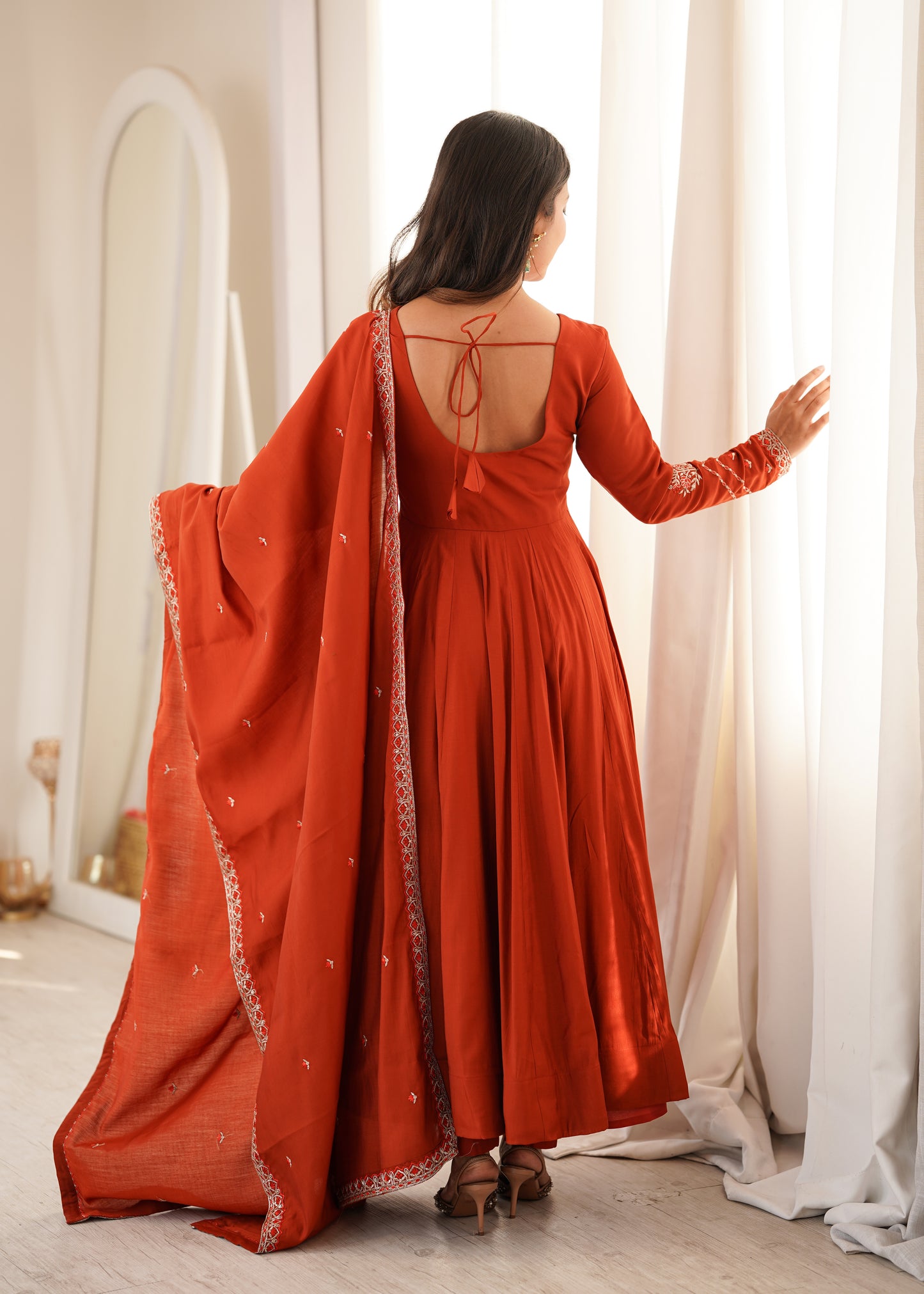 Premium Roman Chanderi Silk Anarkali Suit with Pant & Dupatta