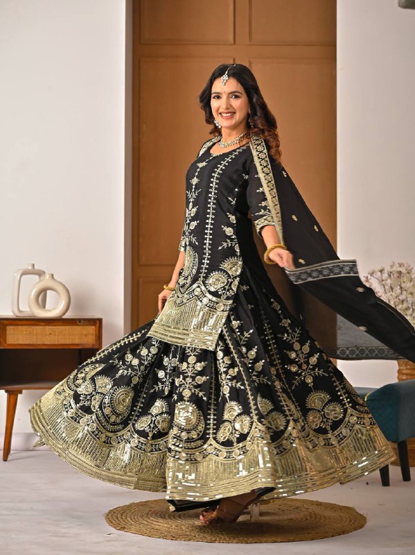 Designer Heavy Vichitra Silk Sharara Palazzo Set