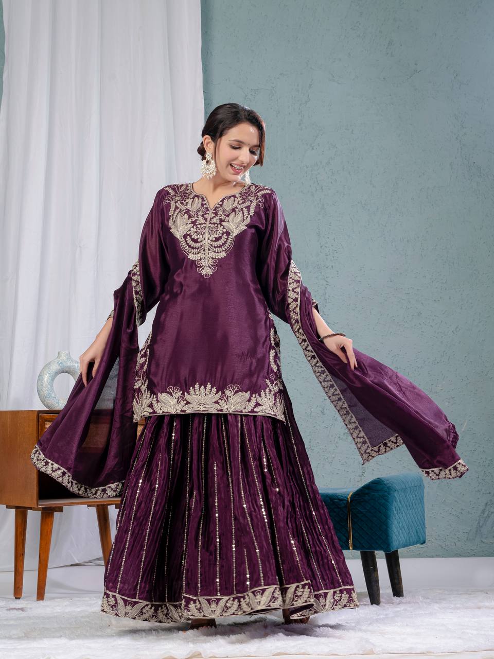 Elegant Chinnon Sharara Set with Intricate Embroidery