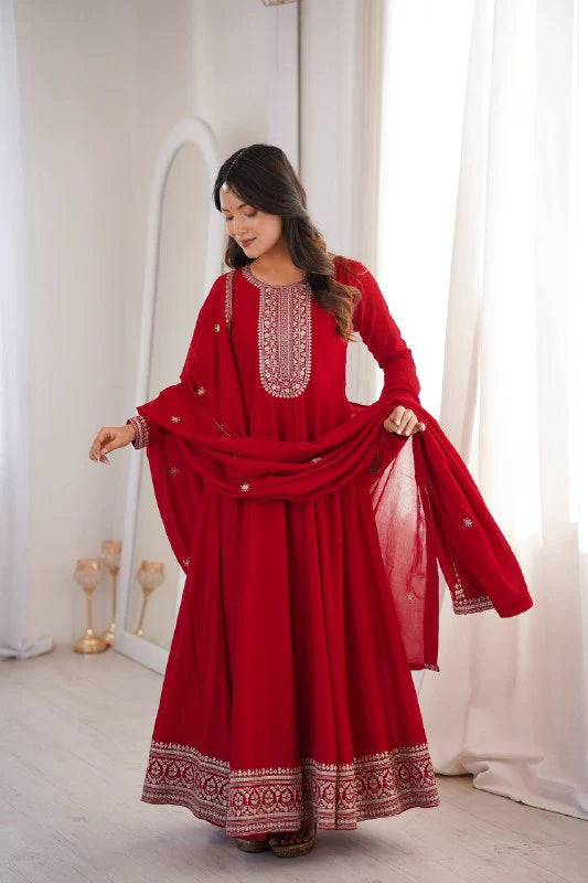 Designer Vichitra Silk Full Kali Anarkali Gown with Dupatta