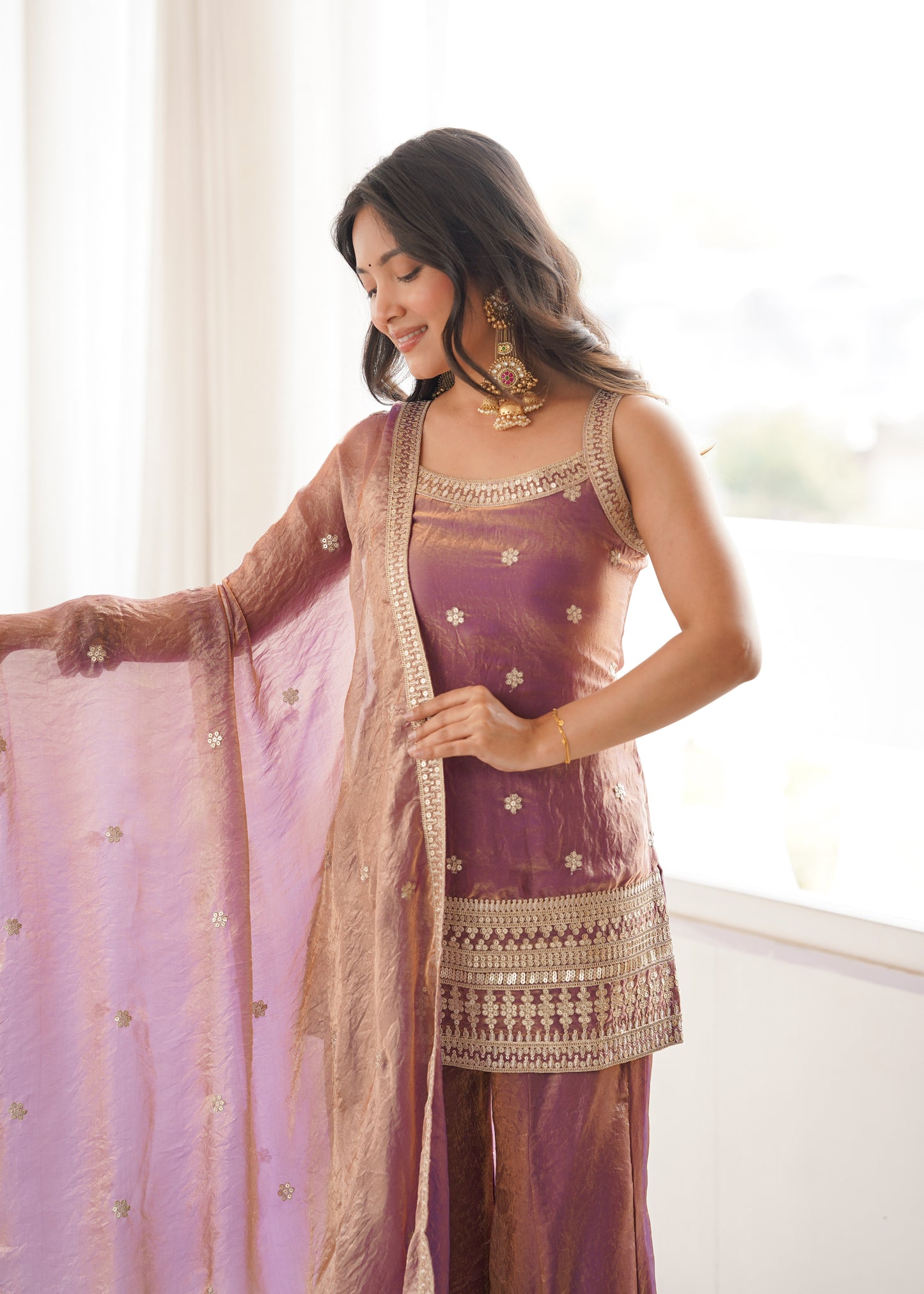 Women Trendy Silk Embroidery Sequence Dori Work Kurta Pant Dupatta Set