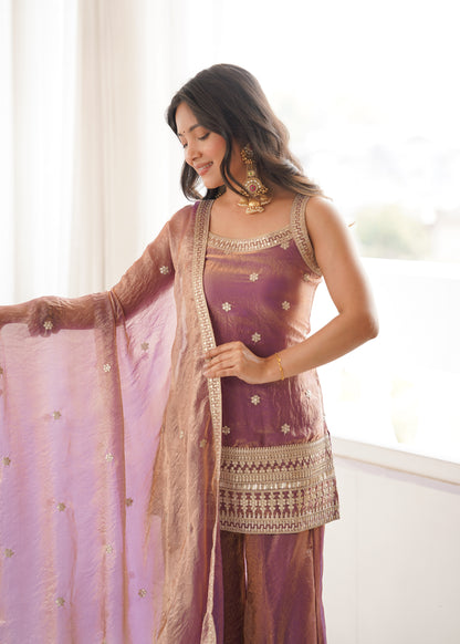Women Trendy Silk Embroidery Sequence Dori Work Kurta Pant Dupatta Set