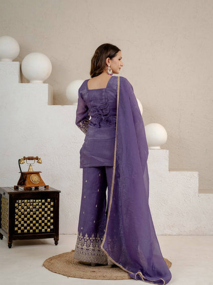 Graceful Sequin Embroidered Crunchy Silk Kurta Palazzo Set
