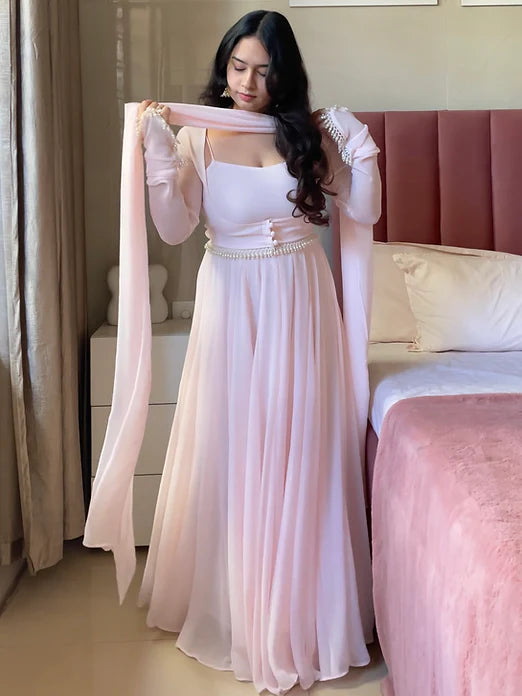 Ethereal Baby Pink Georgette Anarkali Set