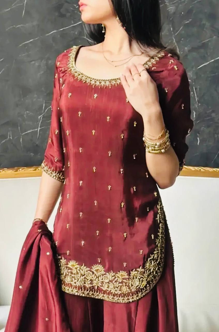 Premium Natural Crepe Silk Festive Wear Suit Set with Dupatta