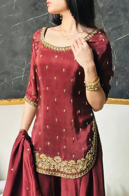 Premium Natural Crepe Silk Festive Wear Suit Set with Dupatta