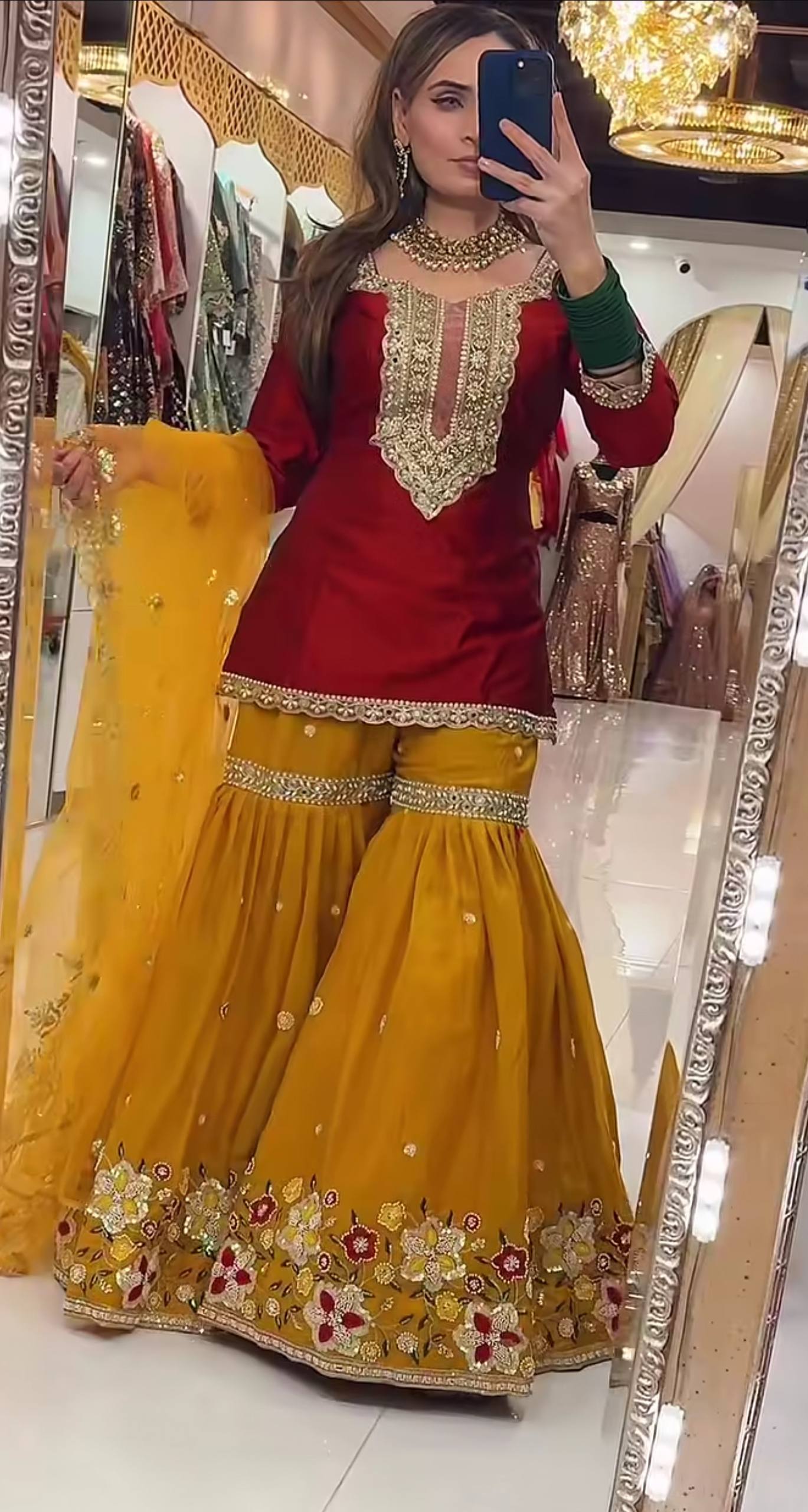 Heavy Faux Georgette Silk Embroidered Sharara Palazzo Set with Butterfly Net Dupatta