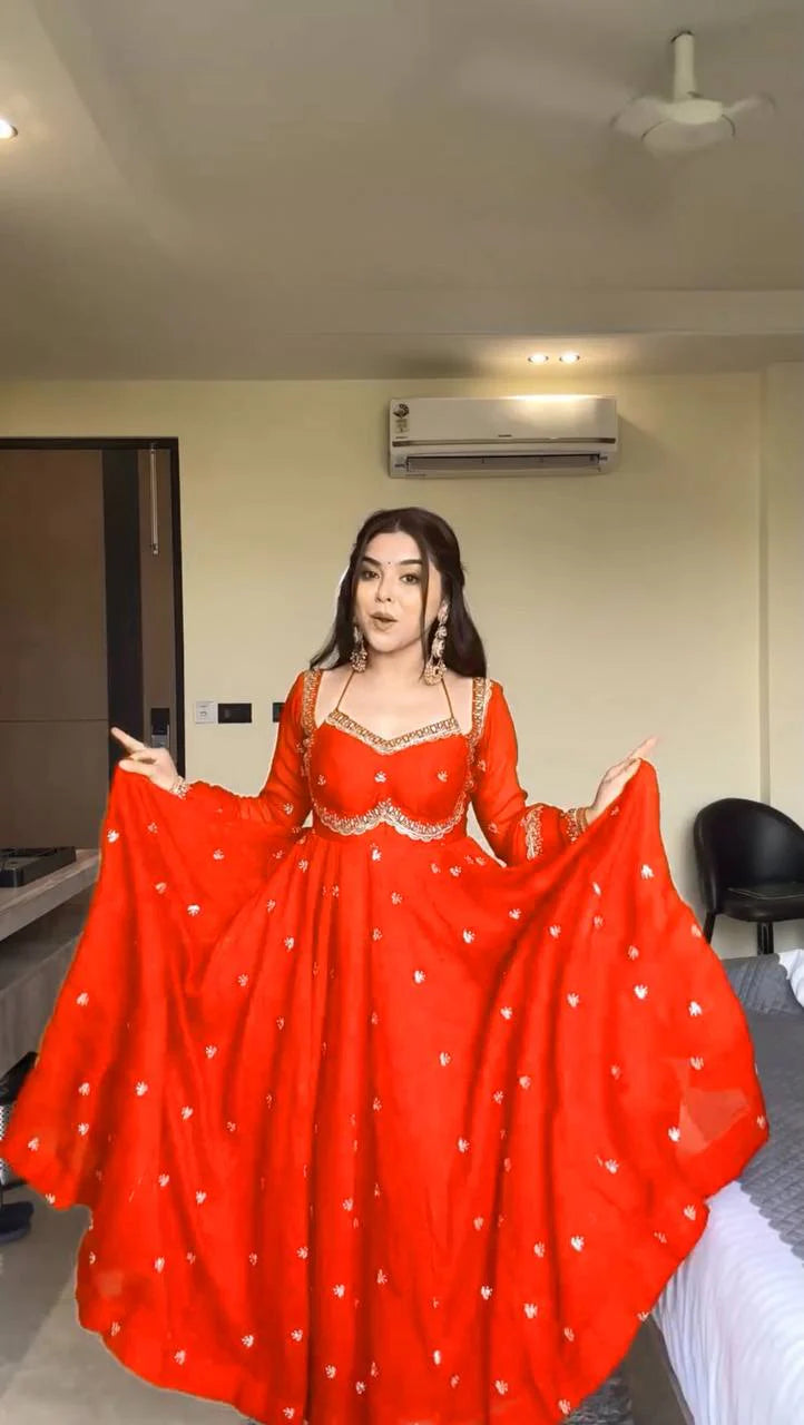Wedding Wear Faux Georgette Anarkali with Embroidered Dupatta