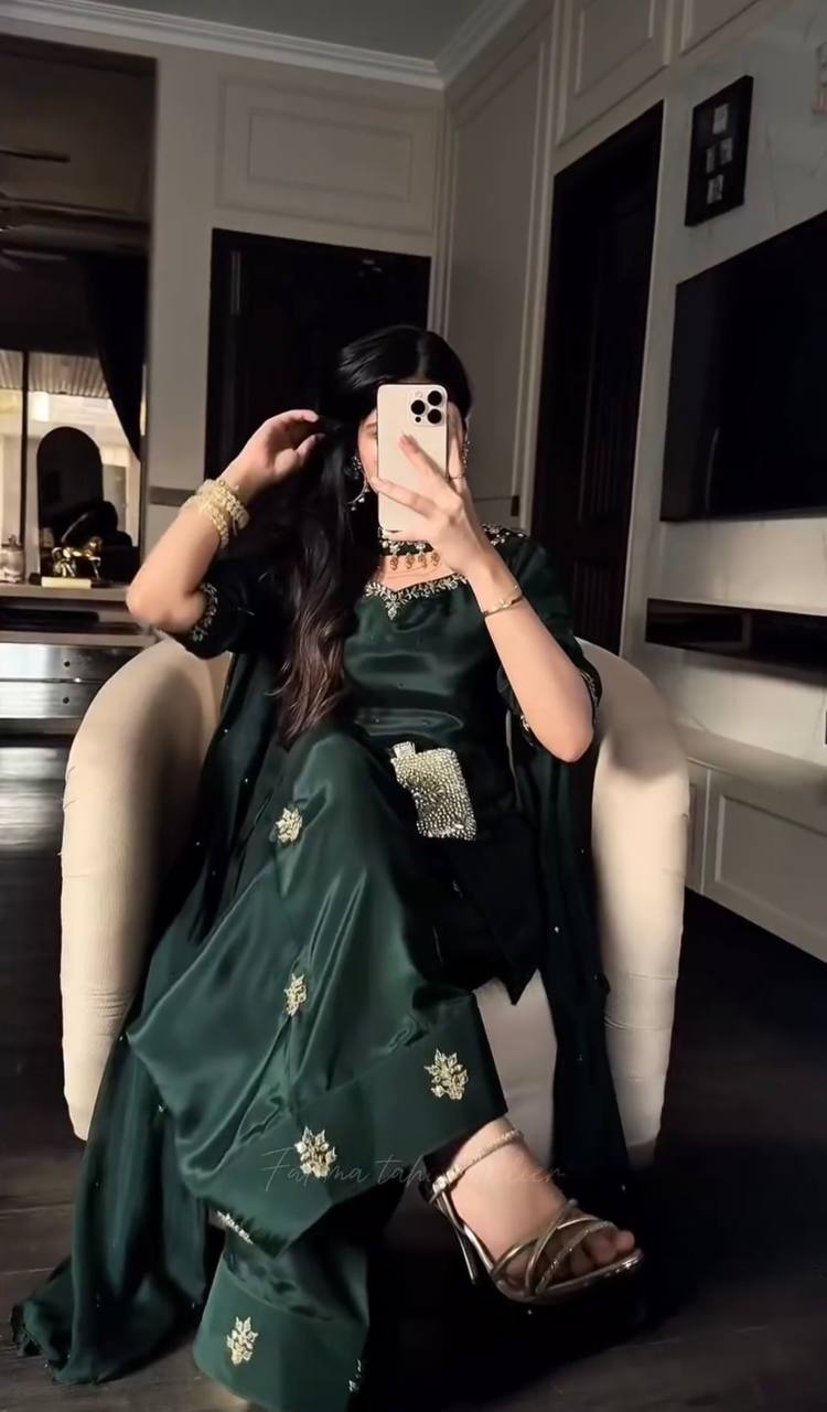 Luxury Crepe Silk Farshi Salwar Suit with Diamond Handwork Dupatta