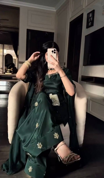 Luxury Crepe Silk Farshi Salwar Suit with Diamond Handwork Dupatta