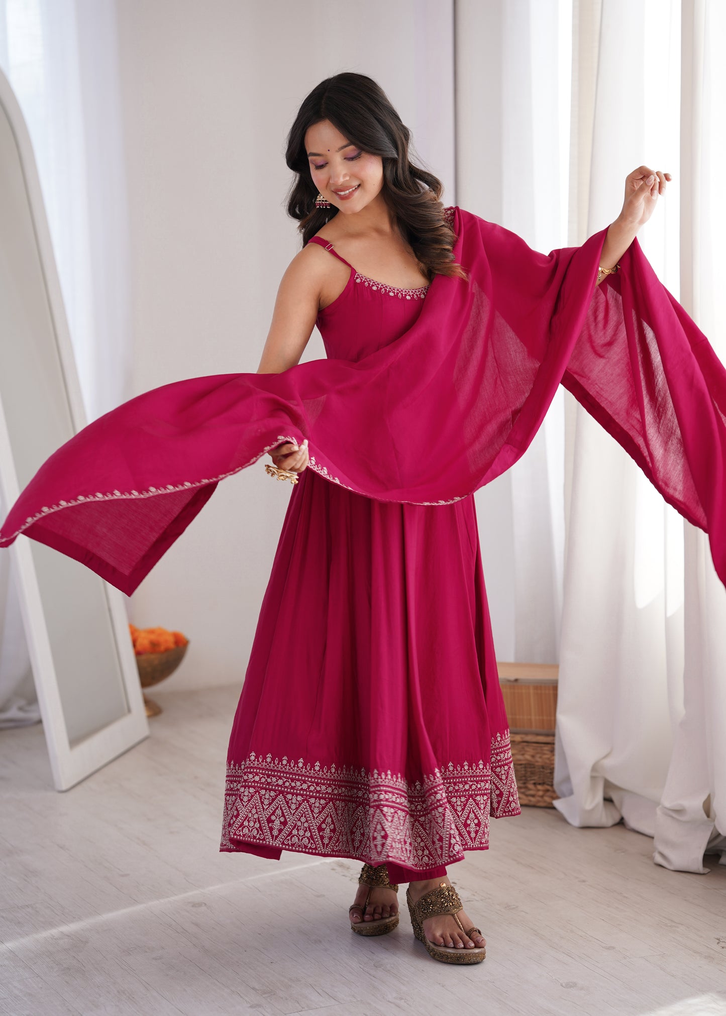Royal Embroidered Anarkali Suit with Pant & Dupatta