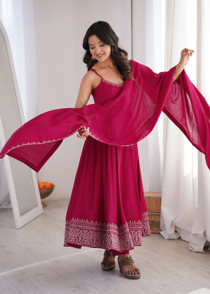 Royal Embroidered Anarkali Suit with Pant & Dupatta