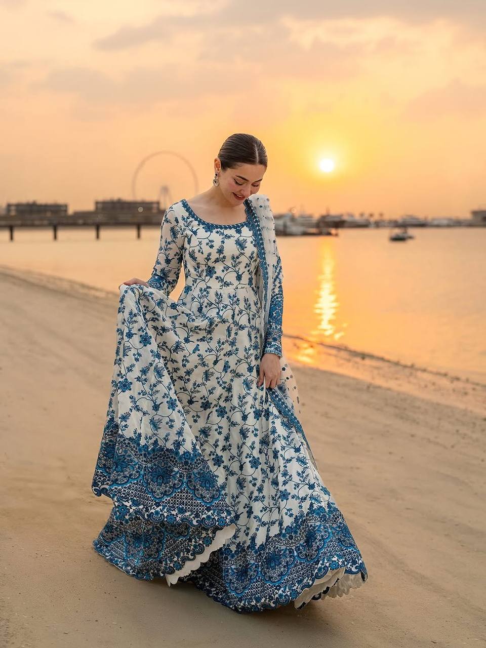 Elegant Embroidered Faux Georgette Gown Set with Organza Dupatta