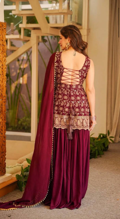 Women's Faux Georgette Embroidered Sharara Suit Set with Dupatta