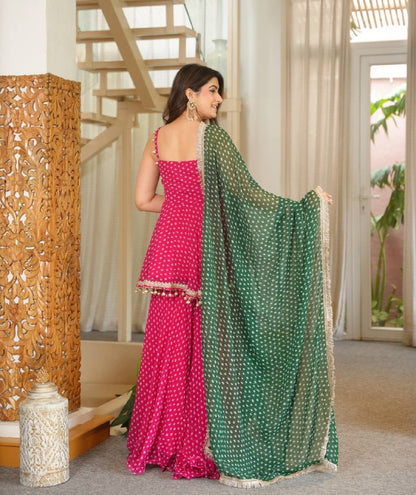 Designer Bandhej Print Kediya Palazzo Set With Dupatta
