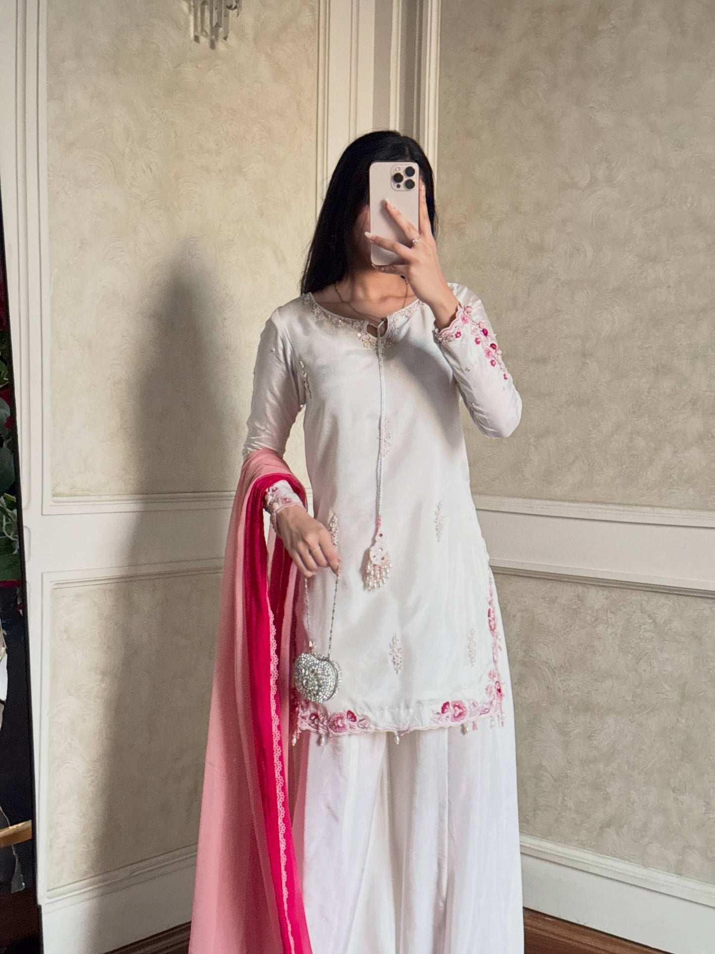 Elegant Natural Crepe Silk Suit Set with Fancy Sleeves