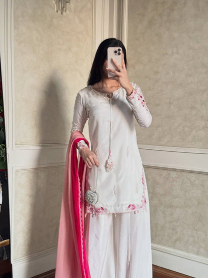 Elegant Natural Crepe Silk Suit Set with Fancy Sleeves