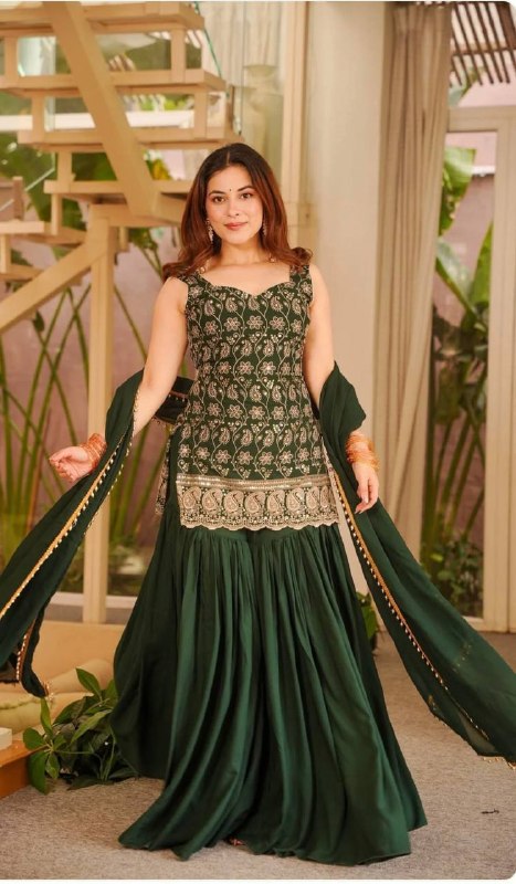 Women's Faux Georgette Embroidered Sharara Suit Set with Dupatta