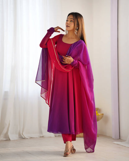Trendy Anarkali Gown with Designer Dupatta & Pant
