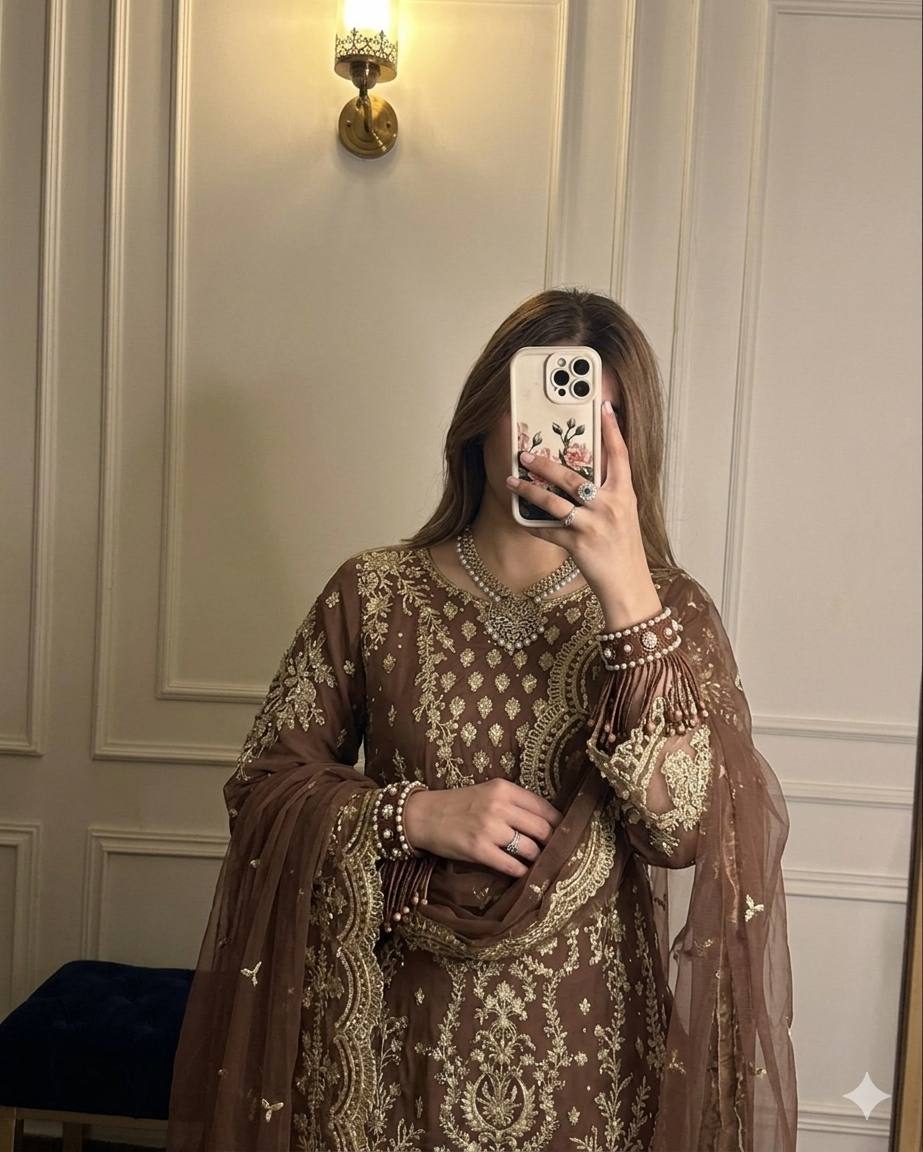 Heavy Faux Georgette Embroidered Kurti Plazzo Set with Dupatta