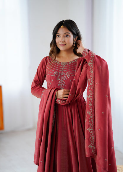 Designer Anarkali Gown Set with Handwork Dupatta & Pant