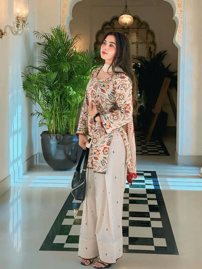 Designer Heavy Cotton Kurta Set for Women with Farshi Pant