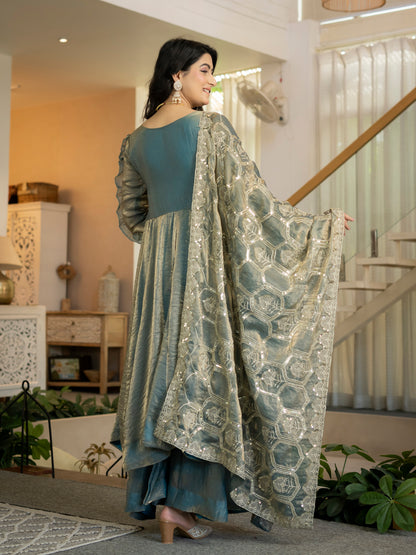 Premium Heavy Fandy Silk Designer Anarkali Suit Set with 5mm Sequence & Embroidery Work