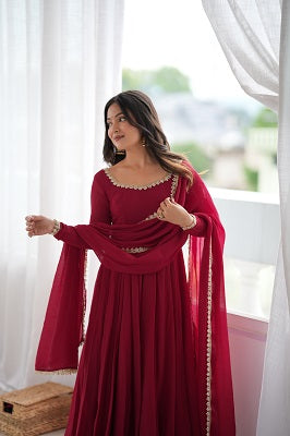 Heavy Mal Chanderi 16 Kali Anarkali Suit with Mirror Work Dupatta