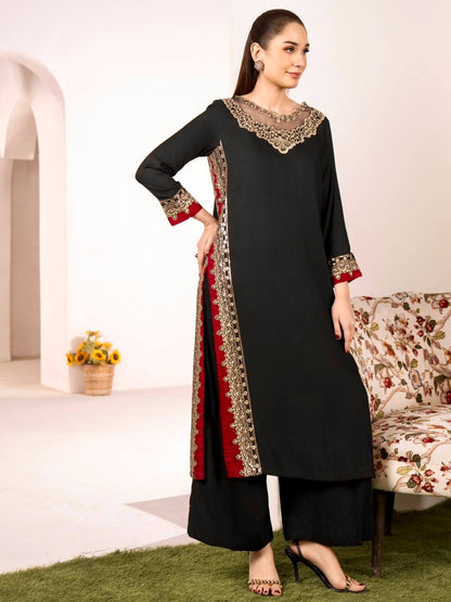 Pure Mul Chanderi Embroidered Kurti Plazzo Set with Nazmin Dupatta
