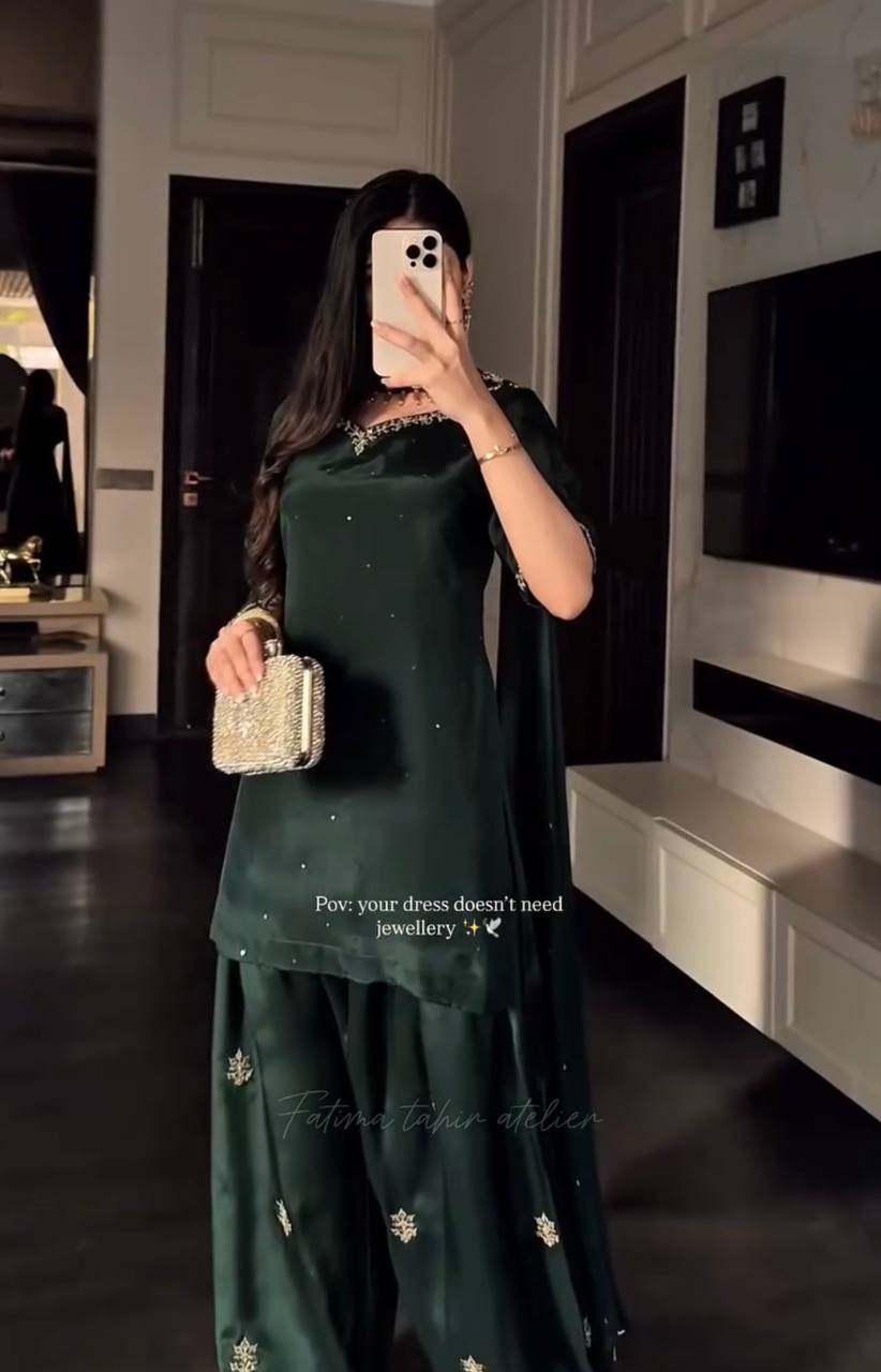 Luxury Crepe Silk Farshi Salwar Suit with Diamond Handwork Dupatta