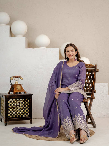Graceful Sequin Embroidered Crunchy Silk Kurta Palazzo Set