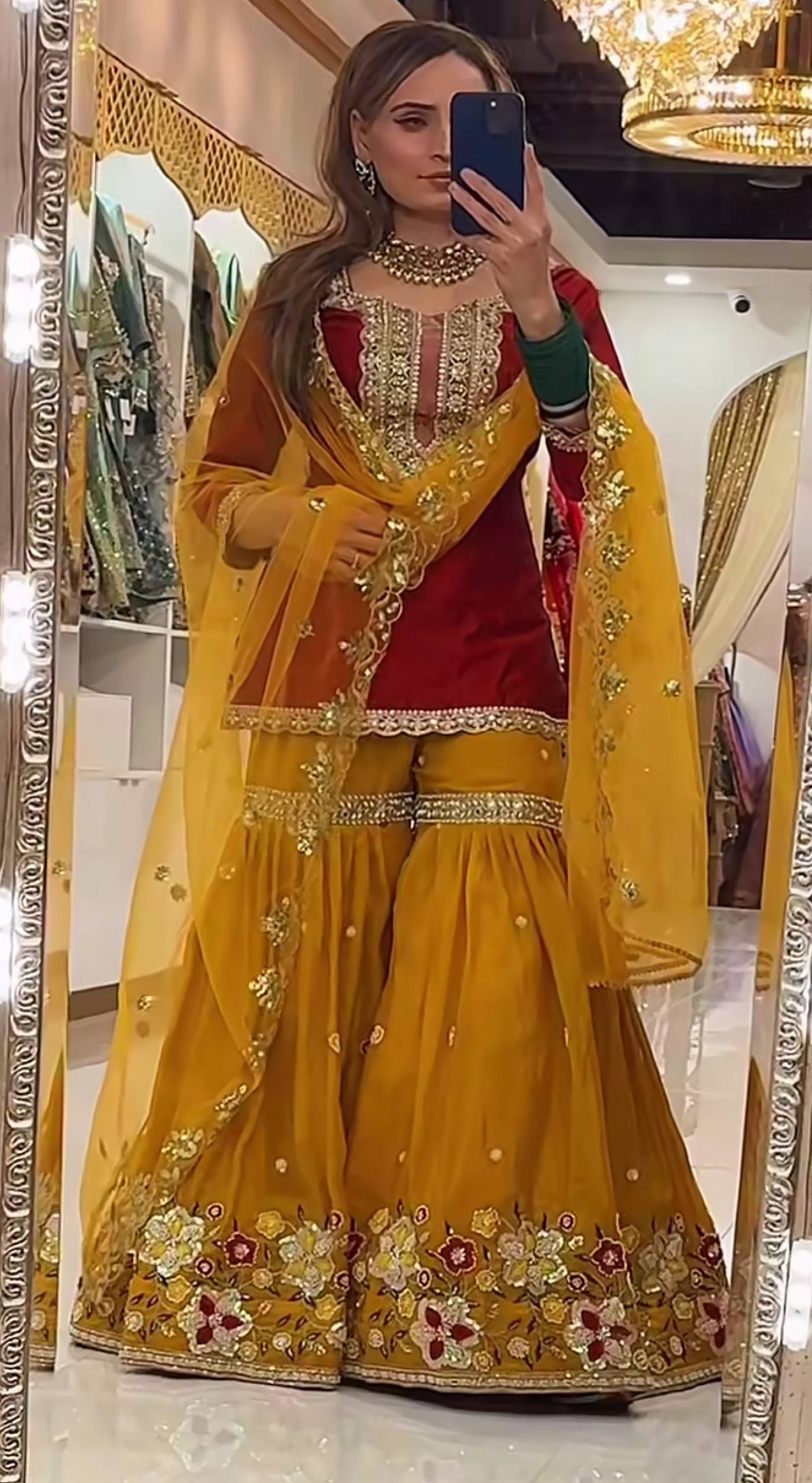 Heavy Faux Georgette Silk Embroidered Sharara Palazzo Set with Butterfly Net Dupatta