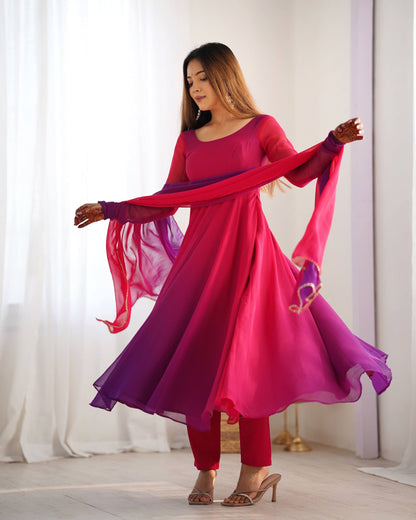 Trendy Anarkali Gown with Designer Dupatta & Pant
