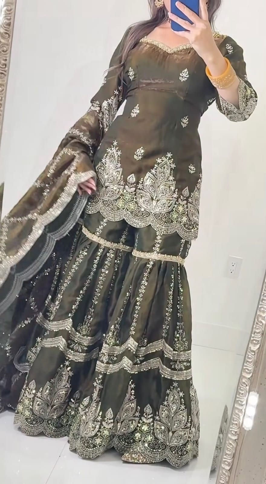 Mustard Designer Sharara Suit Set | Heavy Fandy Crush with 5mm Sequin & Embroidery Work