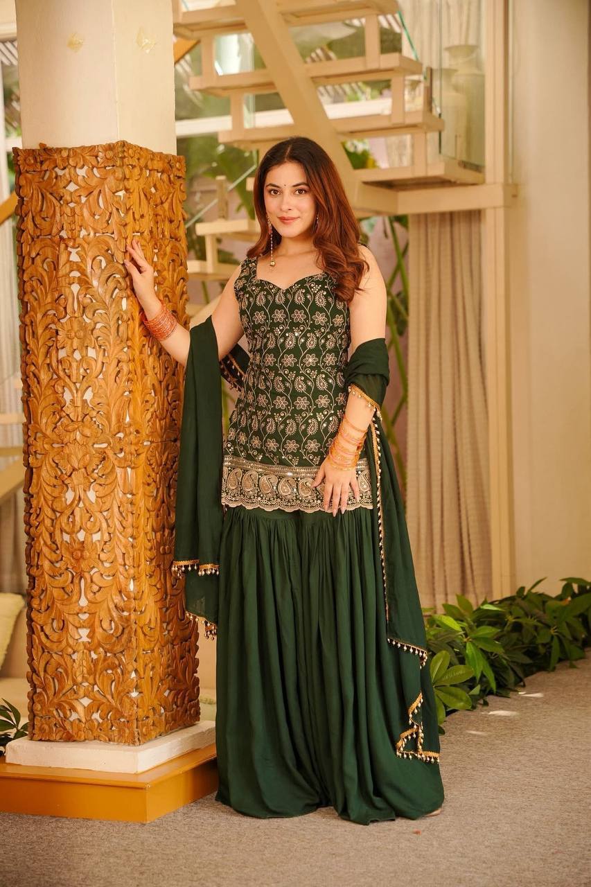 Women's Faux Georgette Embroidered Sharara Suit Set with Dupatta
