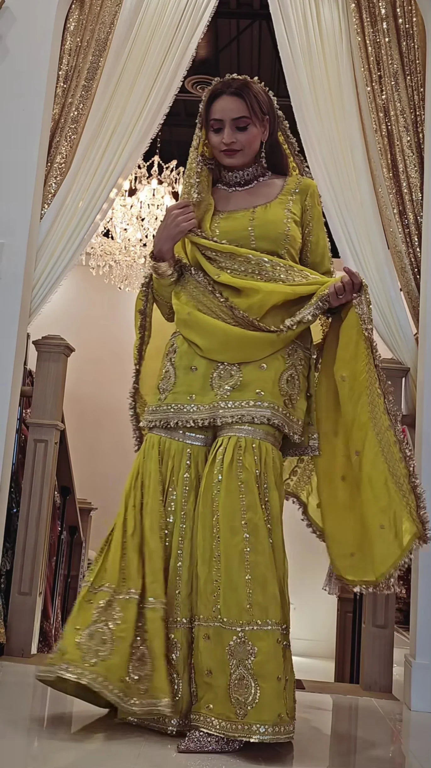 Women's Heavy Embroidered Aque Blue  Sharara Set – Premium Party & Festive Wear