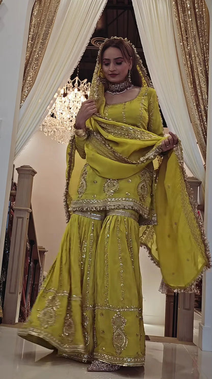 Women's Heavy Embroidered Aque Blue  Sharara Set – Premium Party & Festive Wear