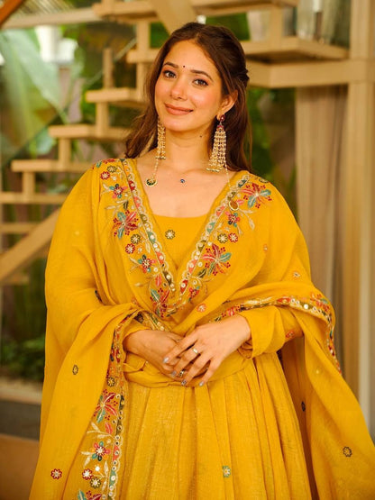 Elegant Crunchy Silk Anarkali Suit Set with Palazzo & Embroidered Dupatta for Women