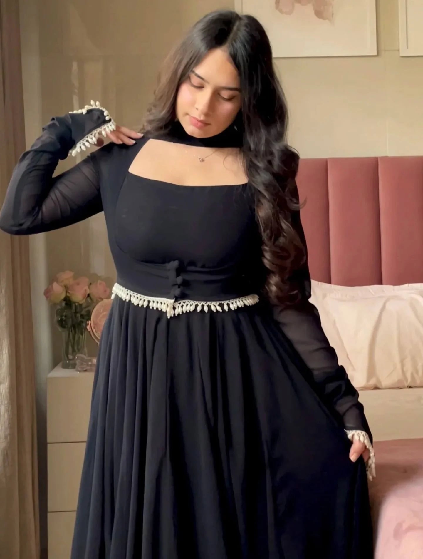 Elegant Designer Faux Georgette Maxi Anarkali Suit Set With Koti & Dupatta