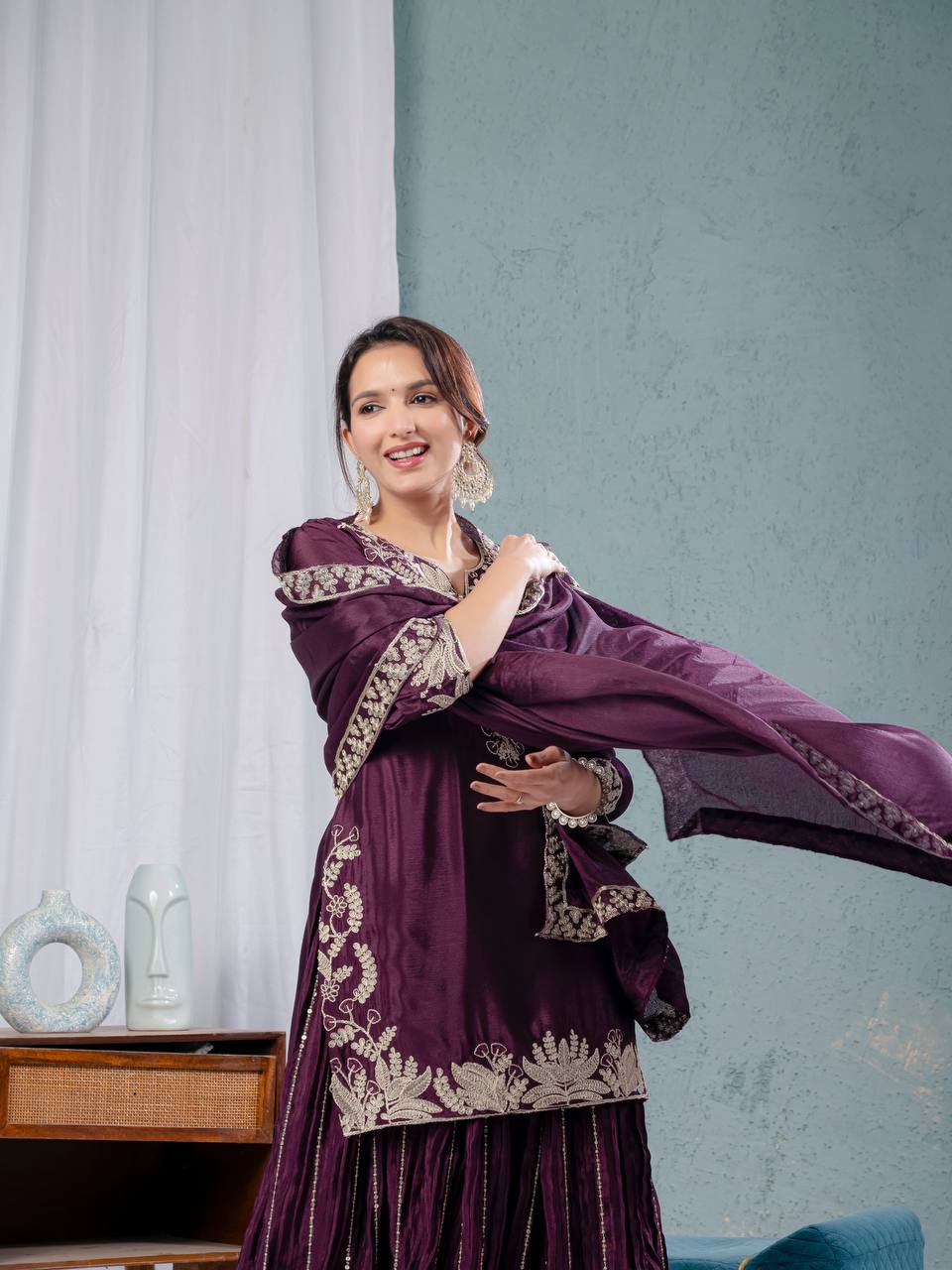 Elegant Chinnon Sharara Set with Intricate Embroidery