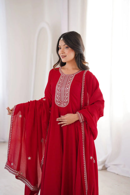 Designer Vichitra Silk Full Kali Anarkali Gown with Dupatta