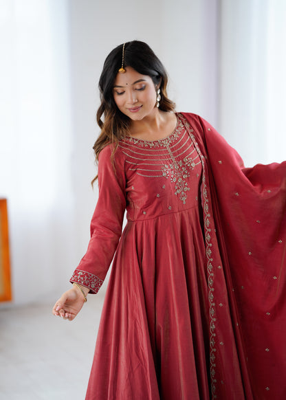 Designer Anarkali Gown Set with Handwork Dupatta & Pant
