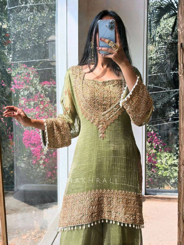 Designer Party Wear Frendy Silk Top Palazzo Set with Heavy Embroidery